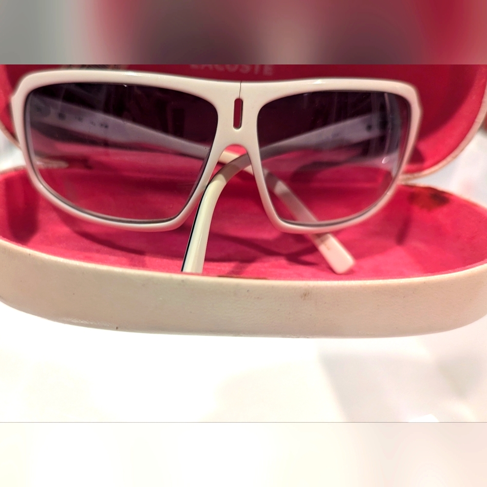 Lacoste Women's Sunglasses with White Frame and Pink Lenses